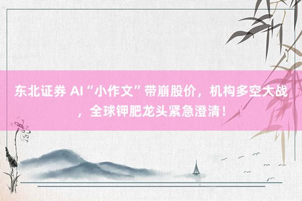 东北证券 AI“小作文”带崩股价，机构多空大战，全球钾肥龙头紧急澄清！